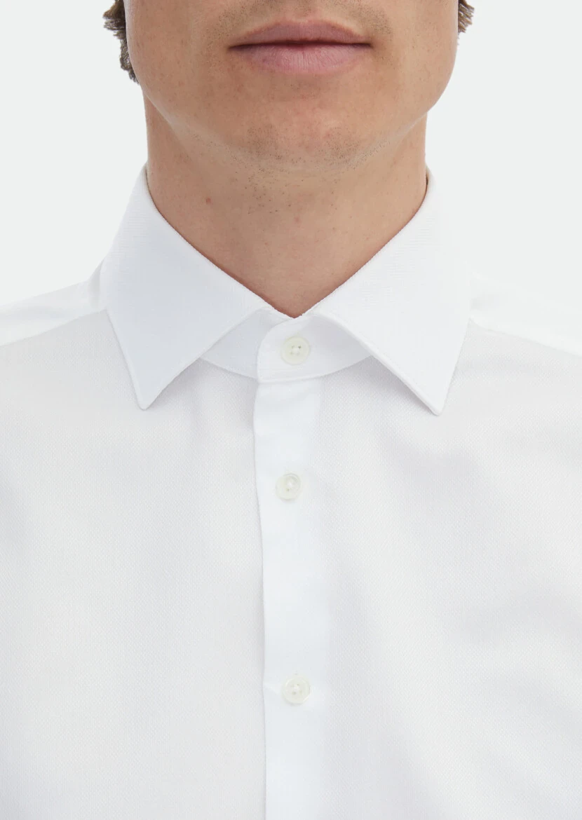 Beyaz Çizgili Regular Fit Dokuma Klasik %100 Pamuk Gömlek - 4