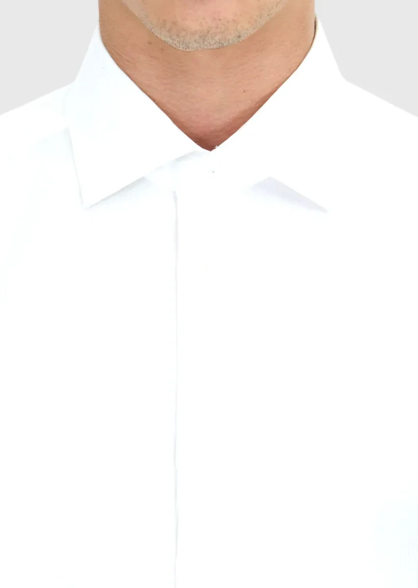 Beyaz Çizgili Regular Fit Dokuma Klasik %100 Pamuk Gömlek - 5