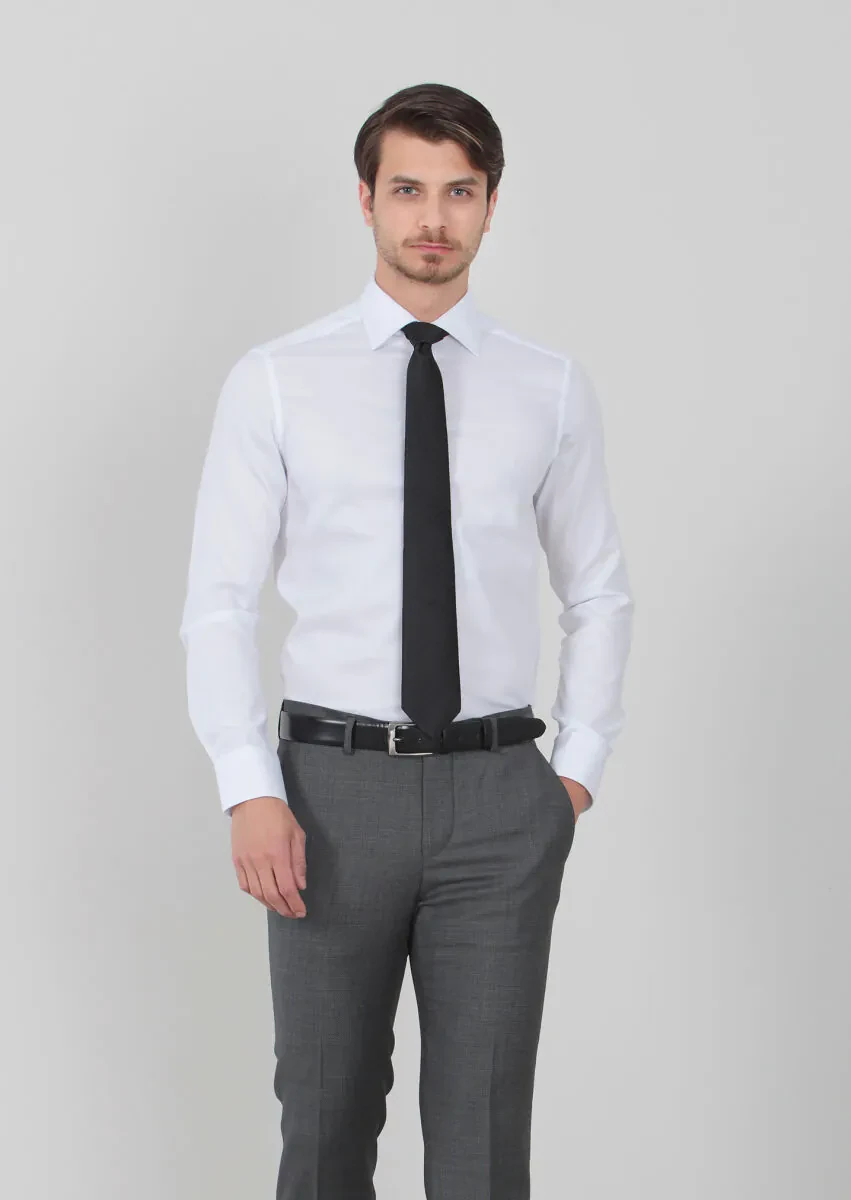 Beyaz Desenli Regular Fit Dokuma Klasik %100 Pamuk Gömlek - 1