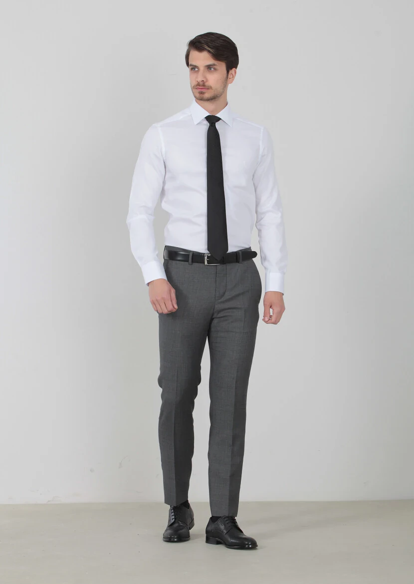 Beyaz Desenli Regular Fit Dokuma Klasik %100 Pamuk Gömlek - 2