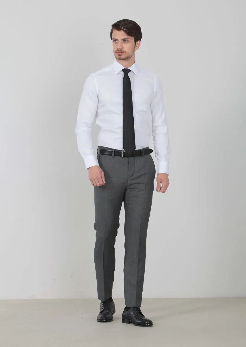 Beyaz Desenli Regular Fit Dokuma Klasik %100 Pamuk Gömlek - 2