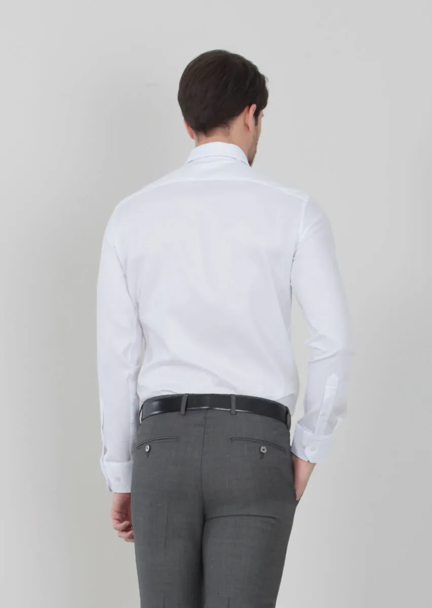 Beyaz Desenli Regular Fit Dokuma Klasik %100 Pamuk Gömlek - 4