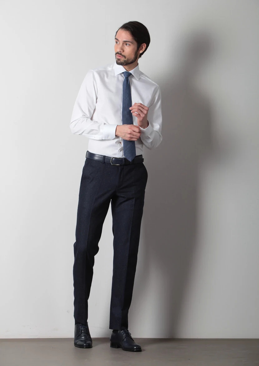 Beyaz Desenli Regular Fit Dokuma Klasik %100 Pamuk Gömlek - 1