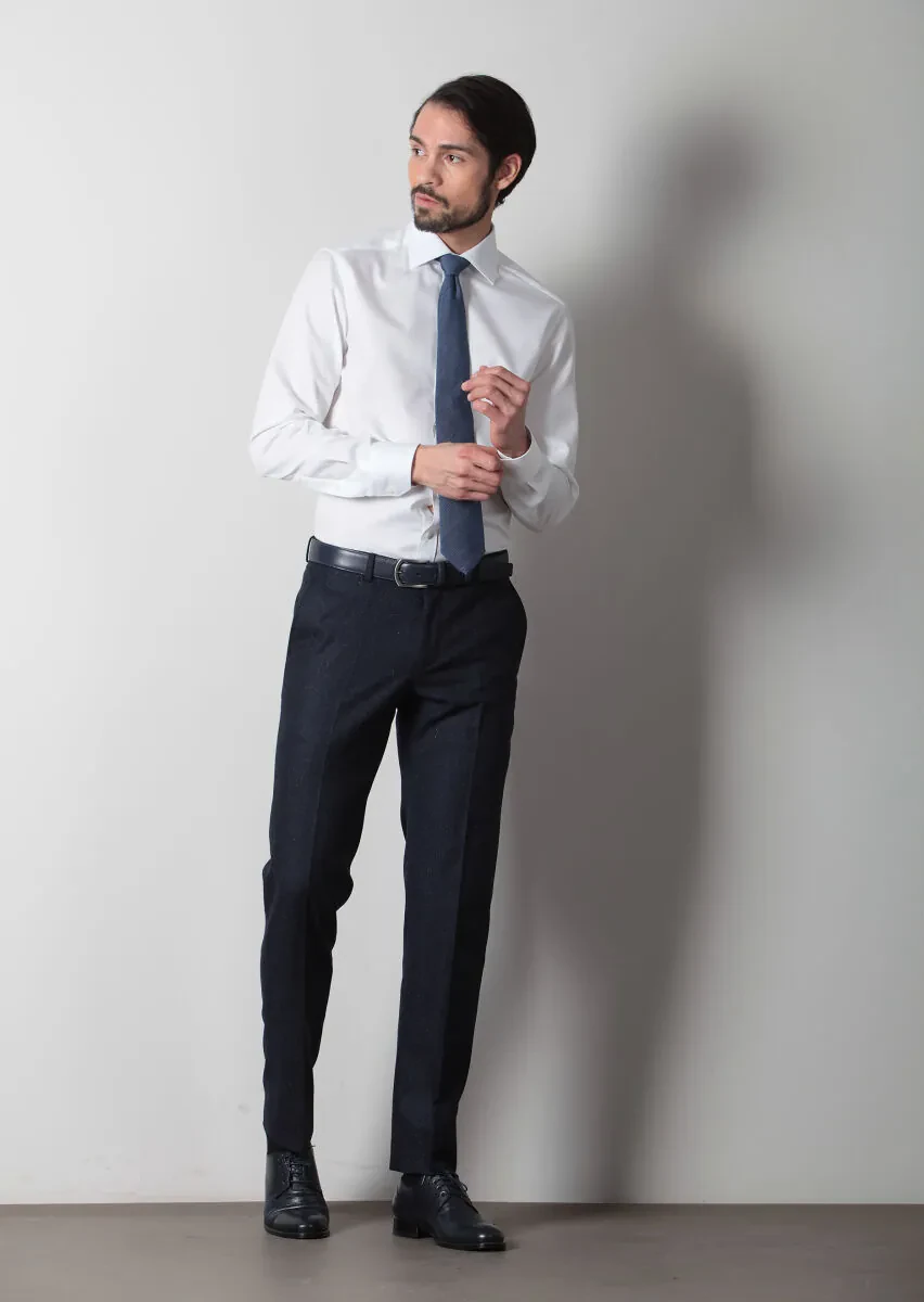 Beyaz Desenli Regular Fit Dokuma Klasik %100 Pamuk Gömlek - 1