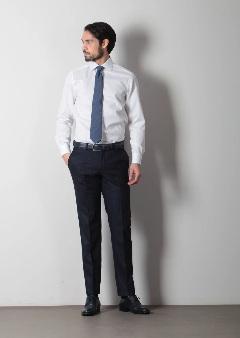 Beyaz Desenli Regular Fit Dokuma Klasik %100 Pamuk Gömlek - 2