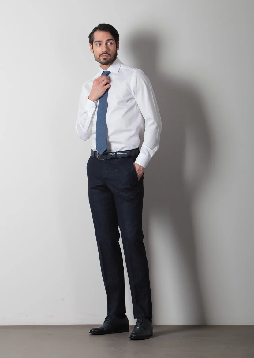 Beyaz Desenli Regular Fit Dokuma Klasik %100 Pamuk Gömlek - 3