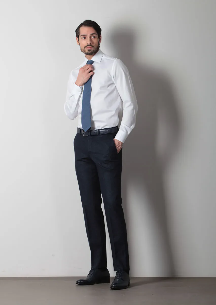 Beyaz Desenli Regular Fit Dokuma Klasik %100 Pamuk Gömlek - 3