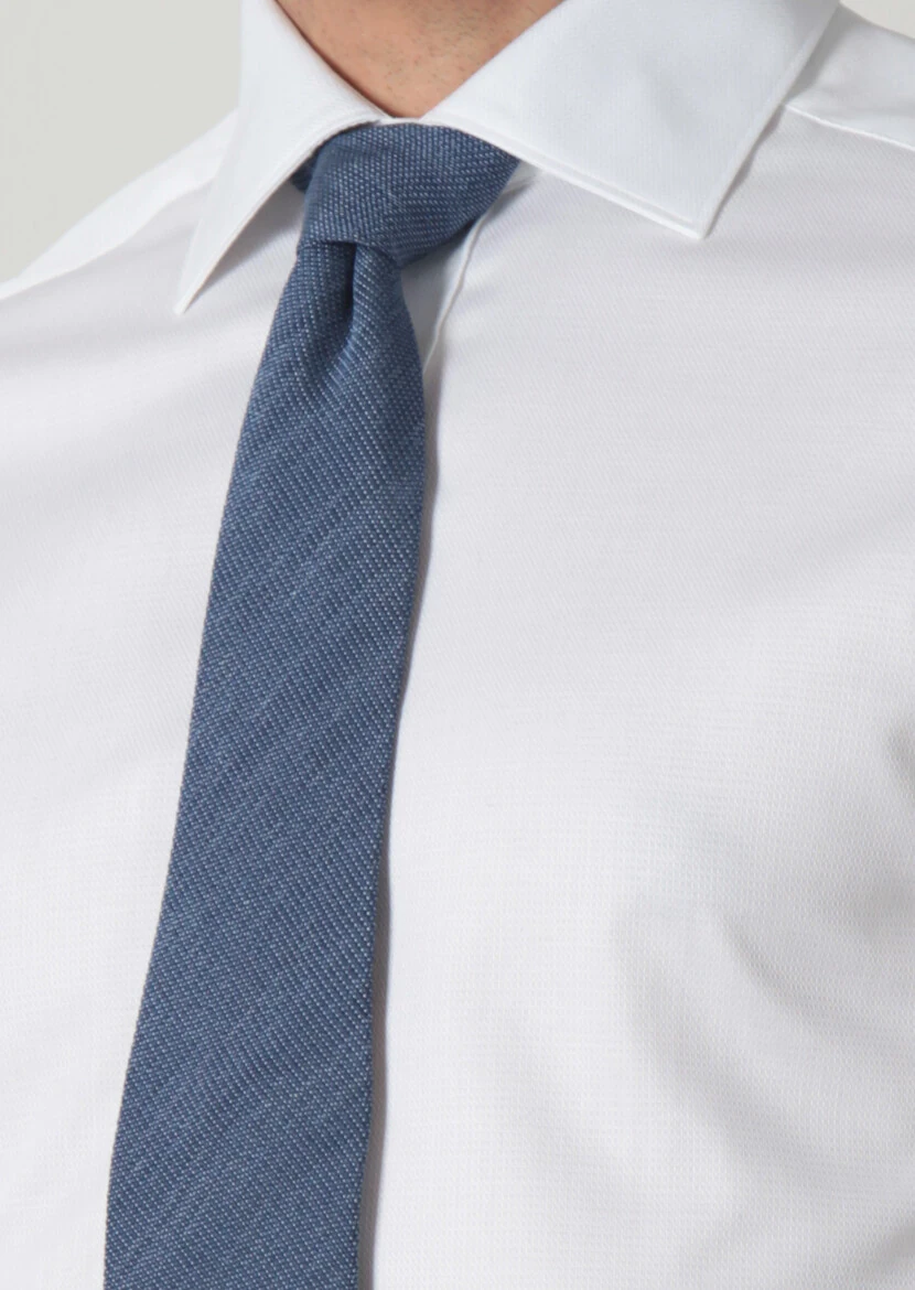 Beyaz Desenli Regular Fit Dokuma Klasik %100 Pamuk Gömlek - 4