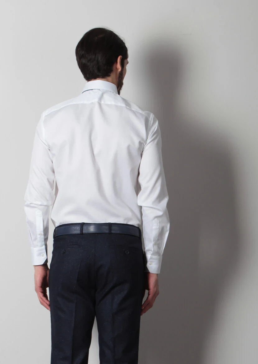 Beyaz Desenli Regular Fit Dokuma Klasik %100 Pamuk Gömlek - 5