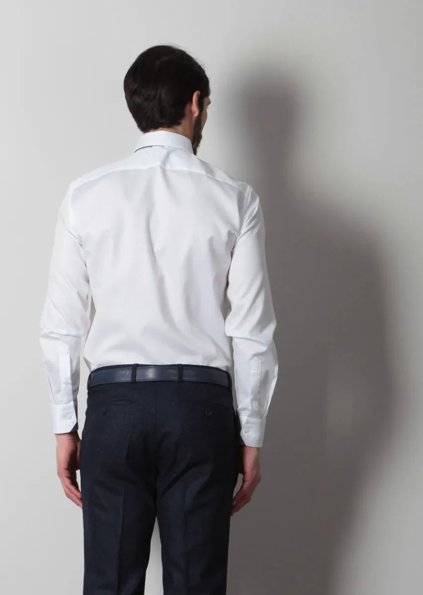 Beyaz Desenli Regular Fit Dokuma Klasik %100 Pamuk Gömlek - 5