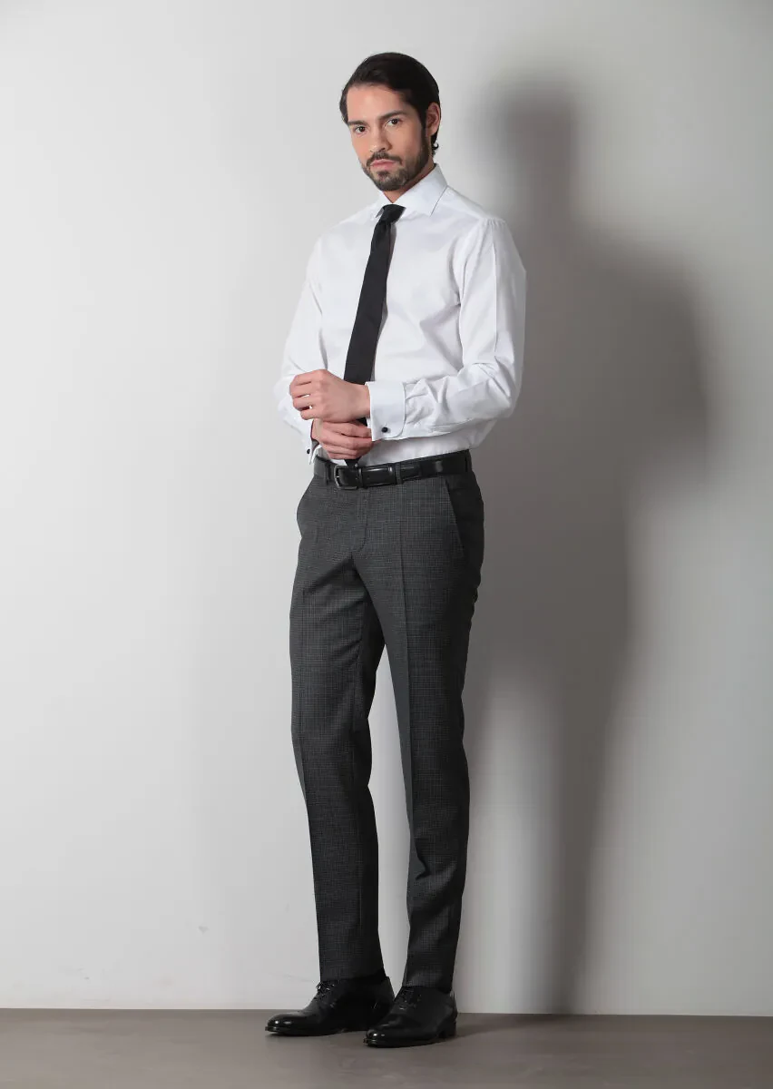 Beyaz Desenli Regular Fit Dokuma Klasik %100 Pamuk Gömlek - 3