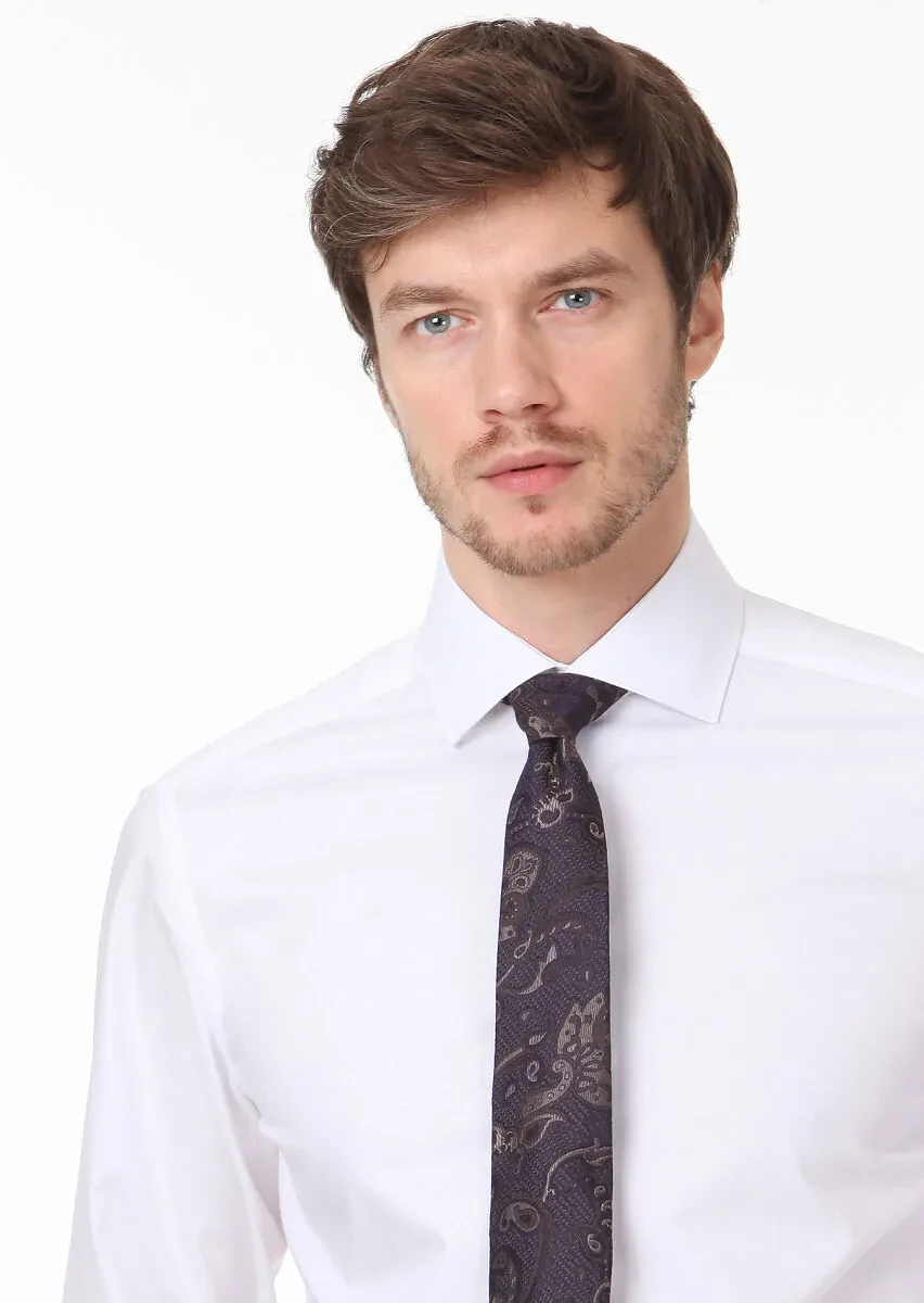 Beyaz Desenli Regular Fit Dokuma Klasik %100 Pamuk Gömlek - 2