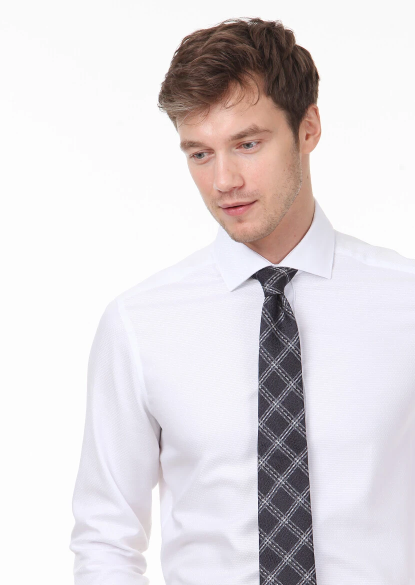 Beyaz Desenli Regular Fit Dokuma Klasik %100 Pamuk Gömlek - 2