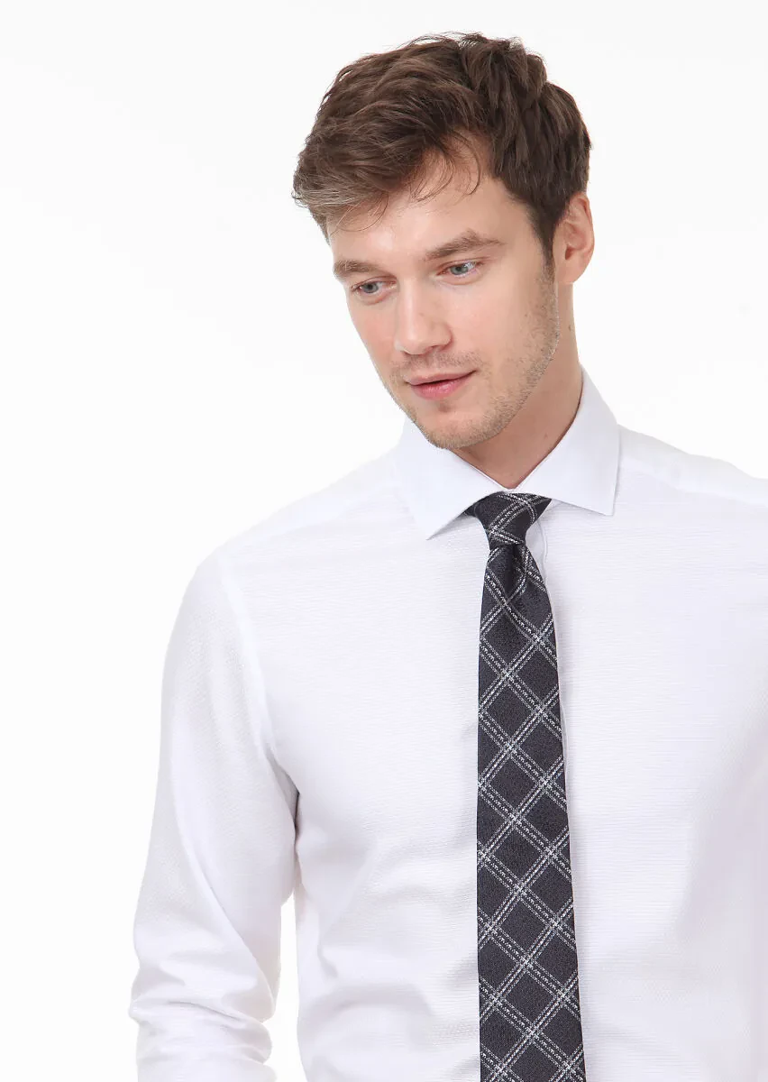 Beyaz Desenli Regular Fit Dokuma Klasik %100 Pamuk Gömlek - 2