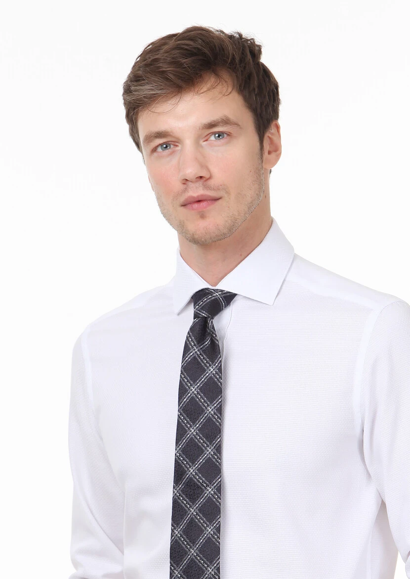 Beyaz Desenli Regular Fit Dokuma Klasik %100 Pamuk Gömlek - 3