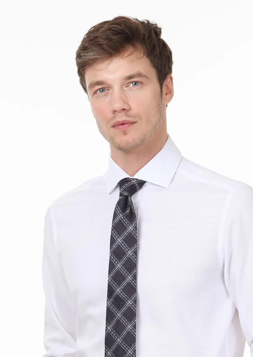 Beyaz Desenli Regular Fit Dokuma Klasik %100 Pamuk Gömlek - 3