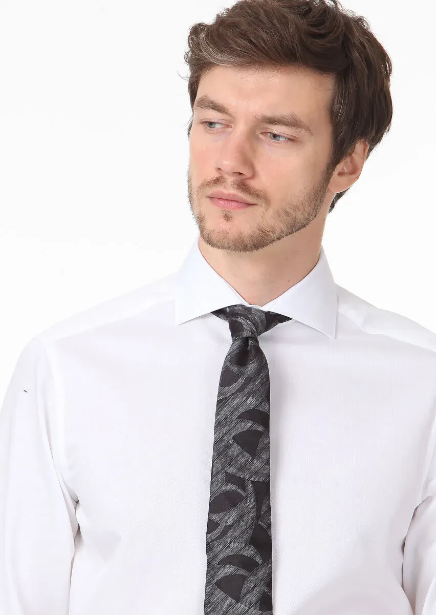 Beyaz Desenli Regular Fit Dokuma Klasik %100 Pamuk Gömlek - 2