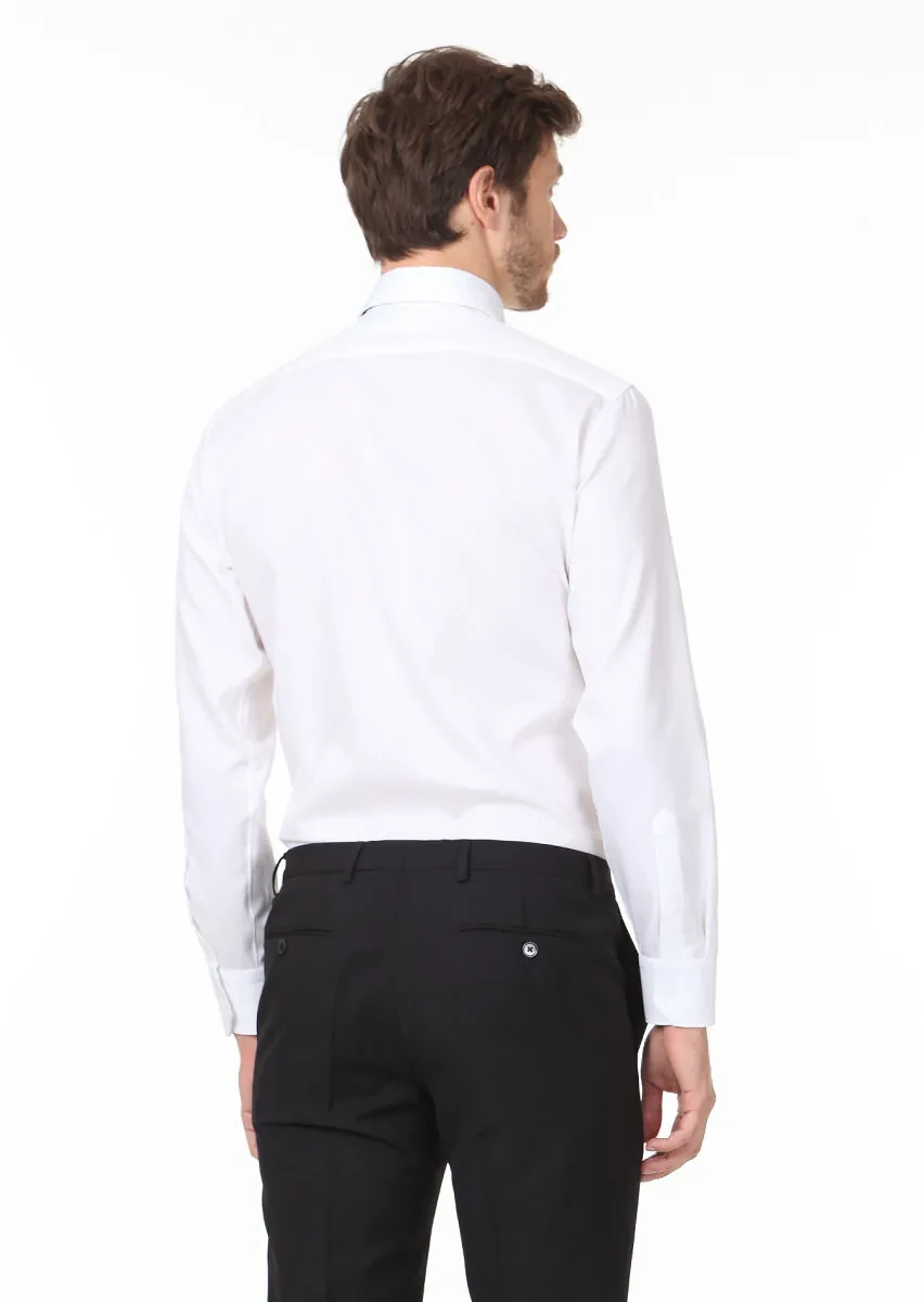 Beyaz Desenli Regular Fit Dokuma Klasik %100 Pamuk Gömlek - 4