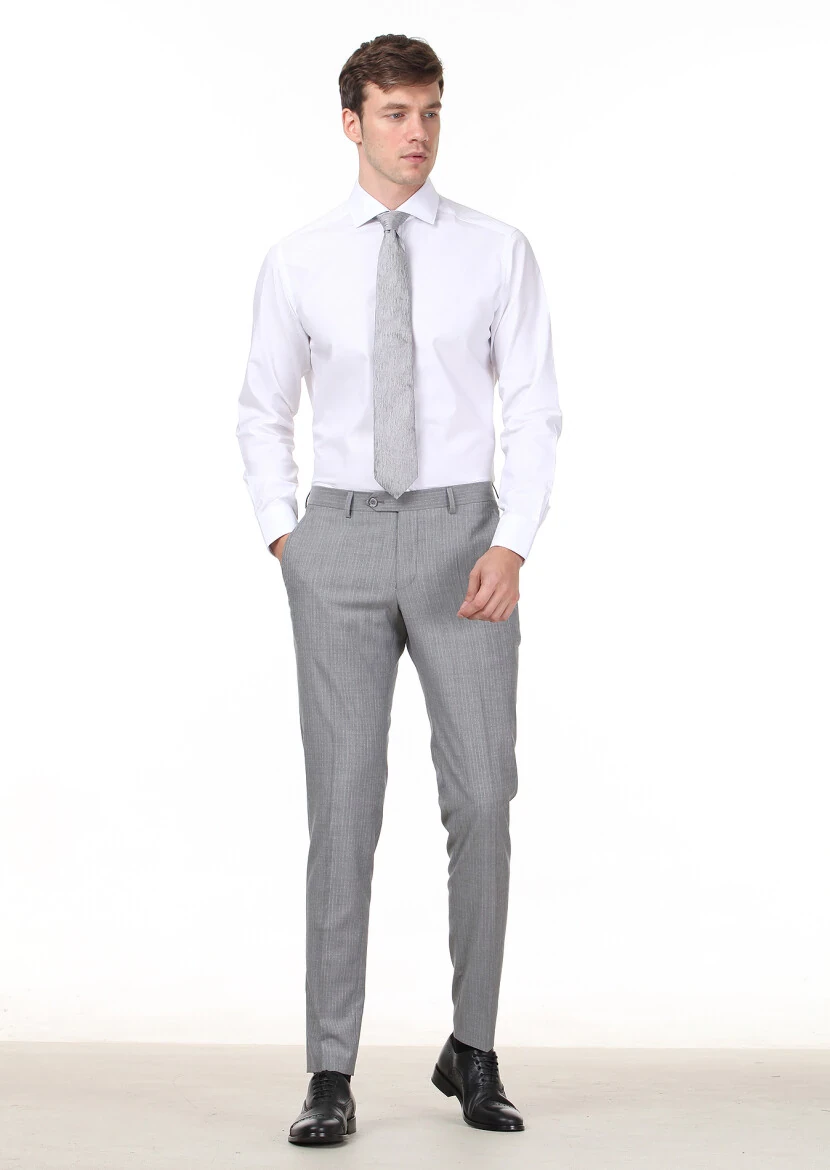 Beyaz Desenli Regular Fit Dokuma Klasik %100 Pamuk Gömlek - 3