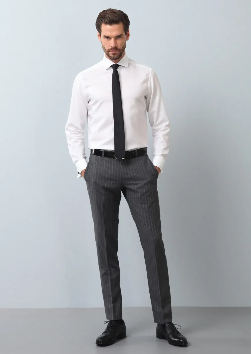 Beyaz Desenli Regular Fit Dokuma Klasik %100 Pamuk Gömlek - 4