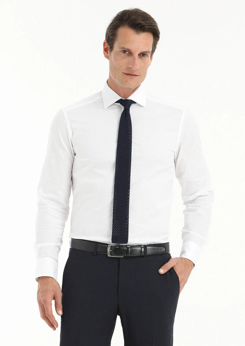 Beyaz Desenli Regular Fit Dokuma Klasik %100 Pamuk Gömlek - RAMSEY