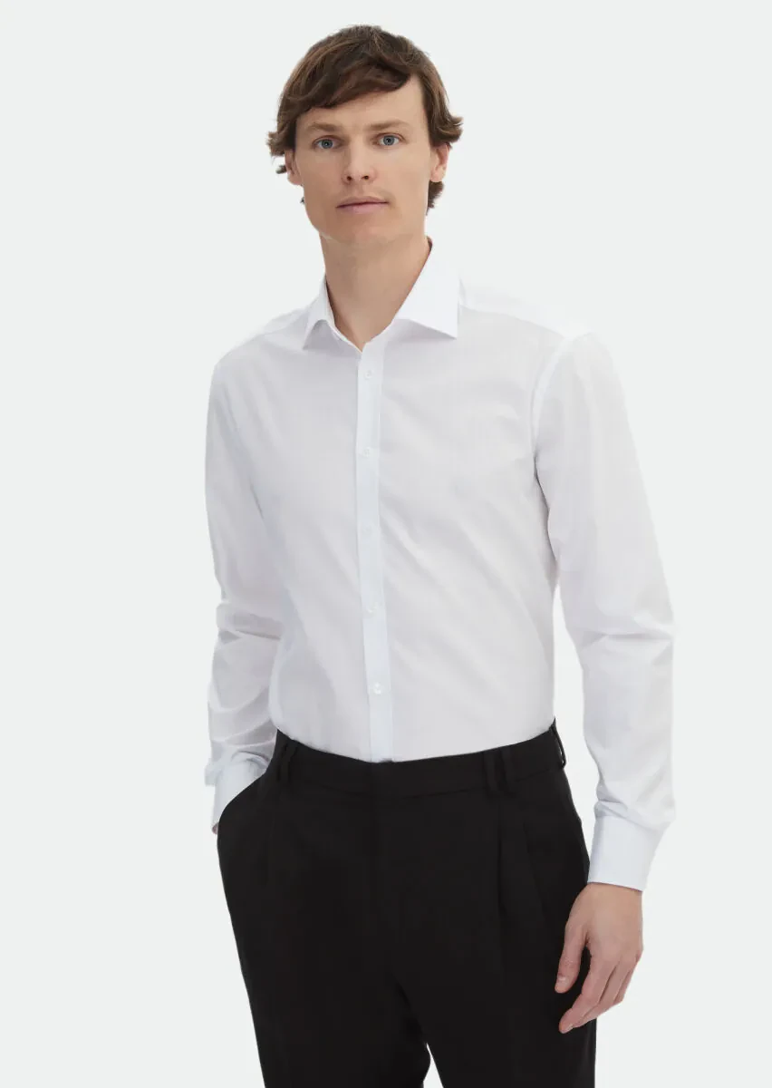 Beyaz Desenli Regular Fit Dokuma Klasik %100 Pamuk Gömlek - 1