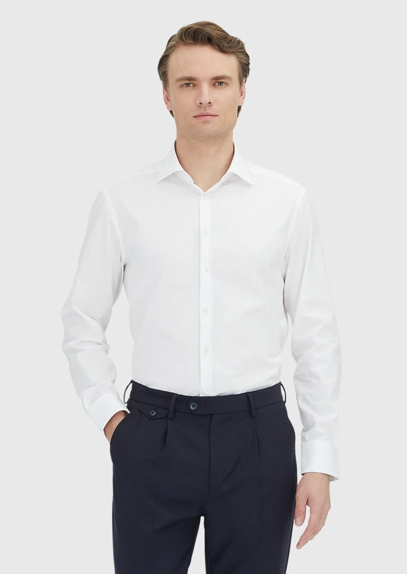 Beyaz Desenli Regular Fit Dokuma Klasik %100 Pamuk Gömlek - RAMSEY