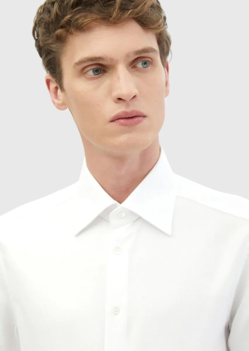 Beyaz Desenli Regular Fit Dokuma Klasik %100 Pamuk Gömlek - 3