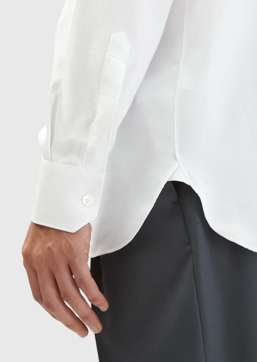 Beyaz Desenli Regular Fit Dokuma Klasik %100 Pamuk Gömlek - 4