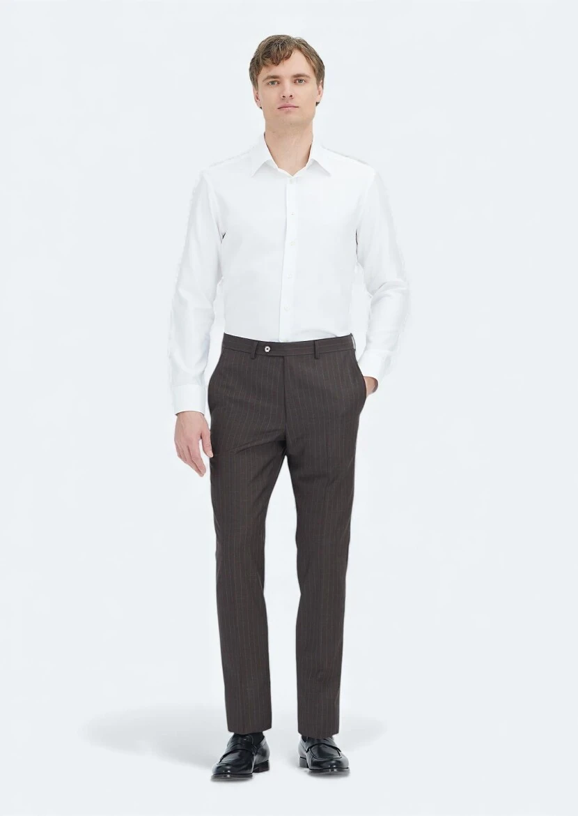 Beyaz Desenli Regular Fit Dokuma Klasik %100 Pamuk Gömlek - RAMSEY