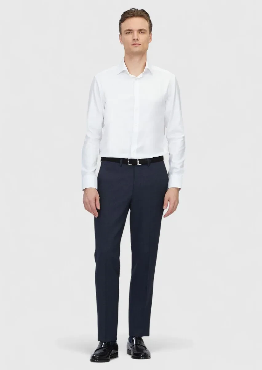 Beyaz Desenli Regular Fit Dokuma Klasik %100 Pamuk Gömlek - 2