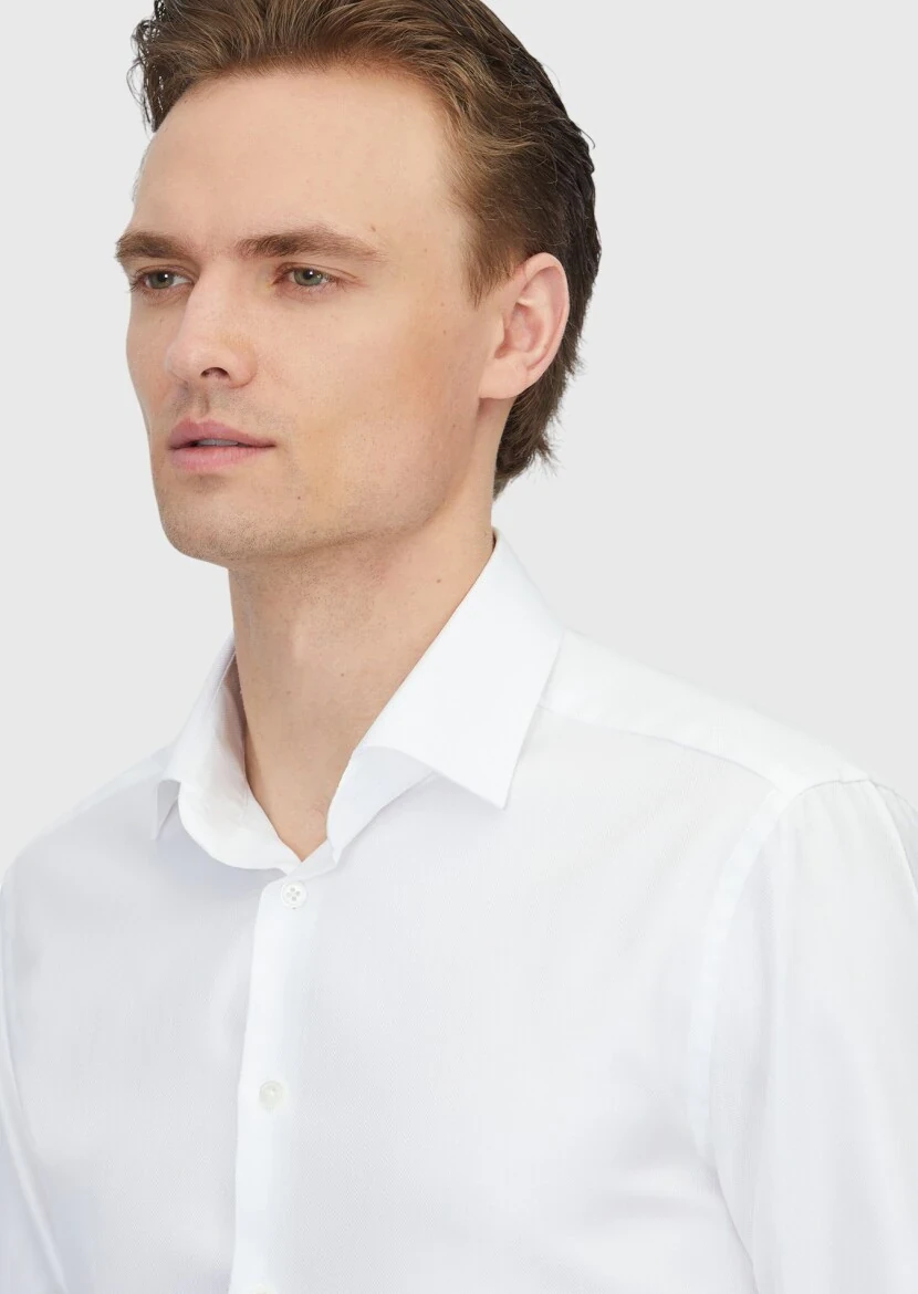 Beyaz Desenli Regular Fit Dokuma Klasik %100 Pamuk Gömlek - 3