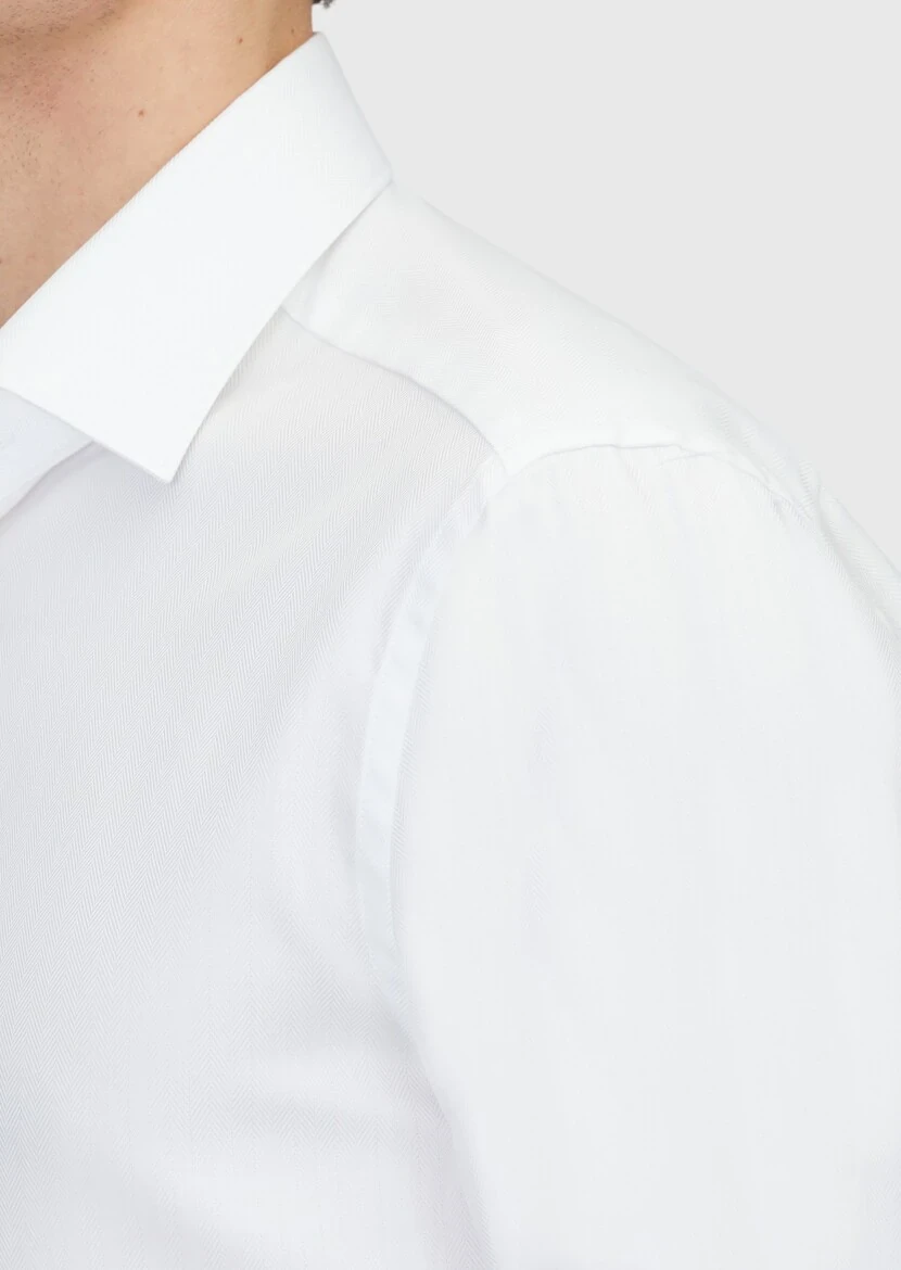 Beyaz Desenli Regular Fit Dokuma Klasik %100 Pamuk Gömlek - 4