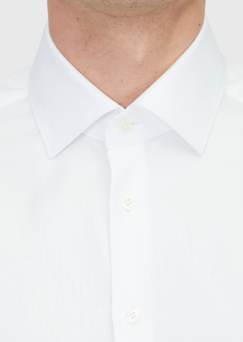 Beyaz Desenli Regular Fit Dokuma Klasik %100 Pamuk Gömlek - 5