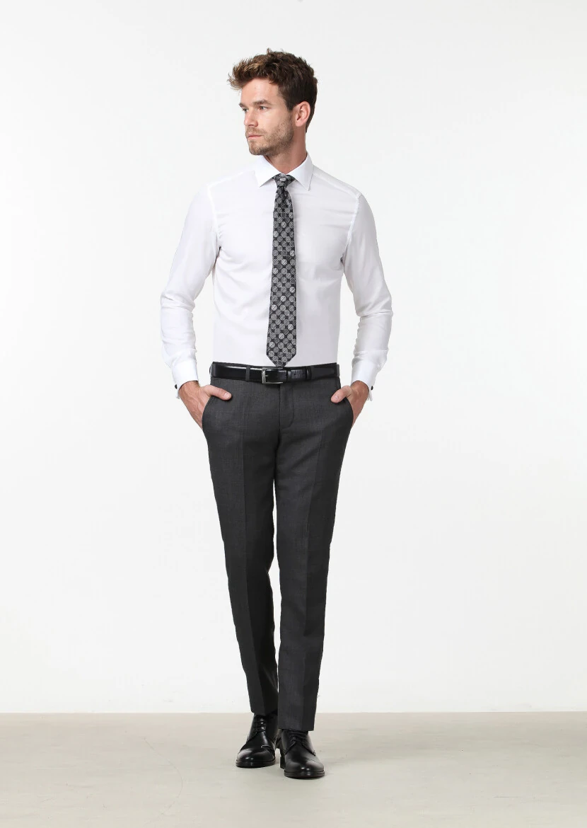 Beyaz Desenli Regular Fit Dokuma Klasik Gömlek - 2