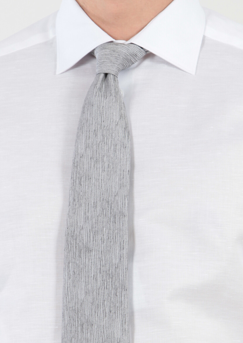 Beyaz Desenli Regular Fit Dokuma Klasik Pamuk Karışımlı Gömlek - 4