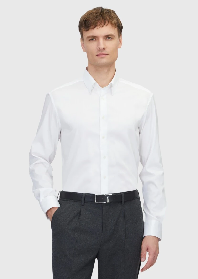 Beyaz Desenli Regular Fit Dokuma Klasik Pamuk Karışımlı Gömlek - RAMSEY