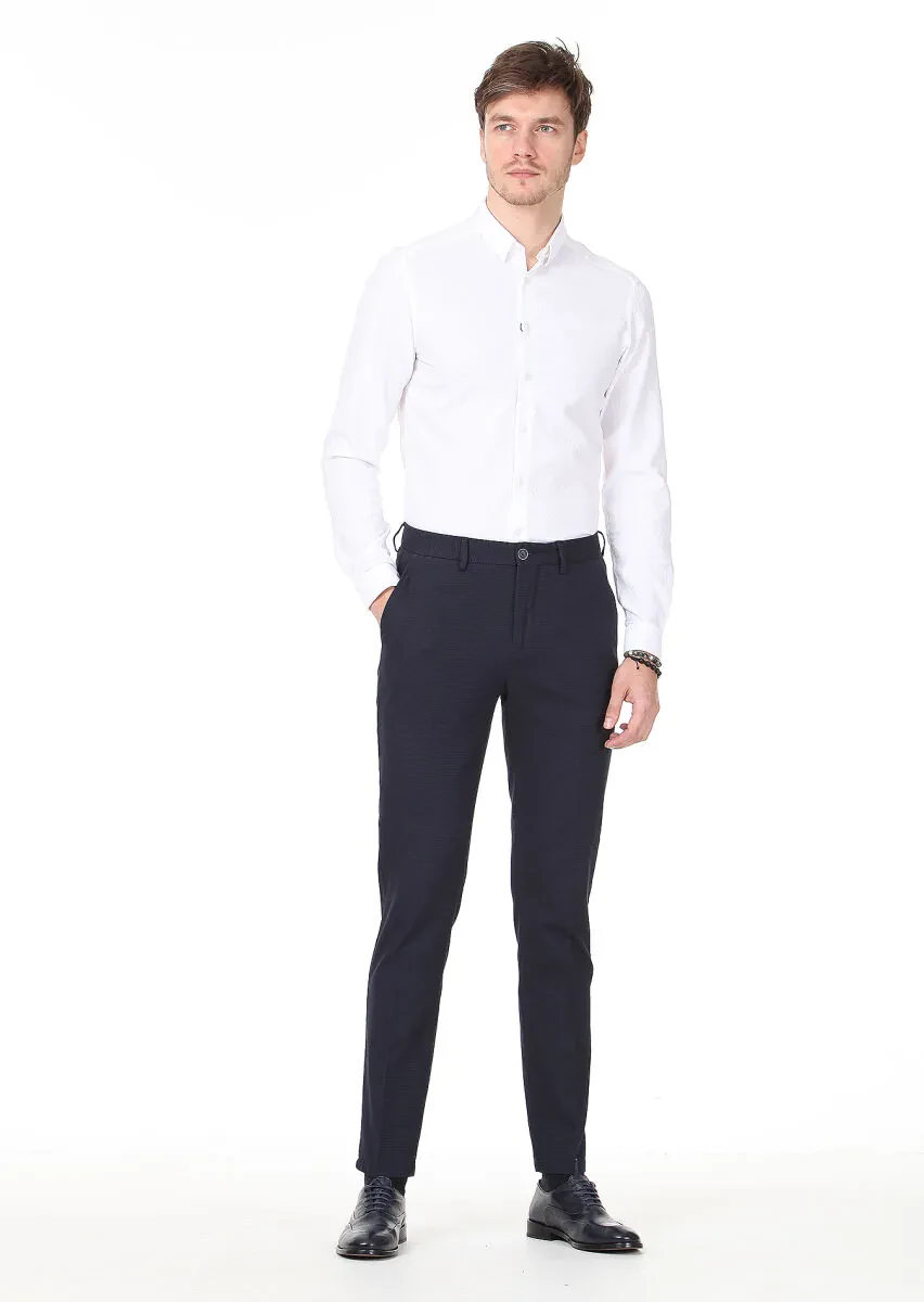 Beyaz Desenli Slim Fit Dokuma Casual %100 Pamuk Gömlek - 1