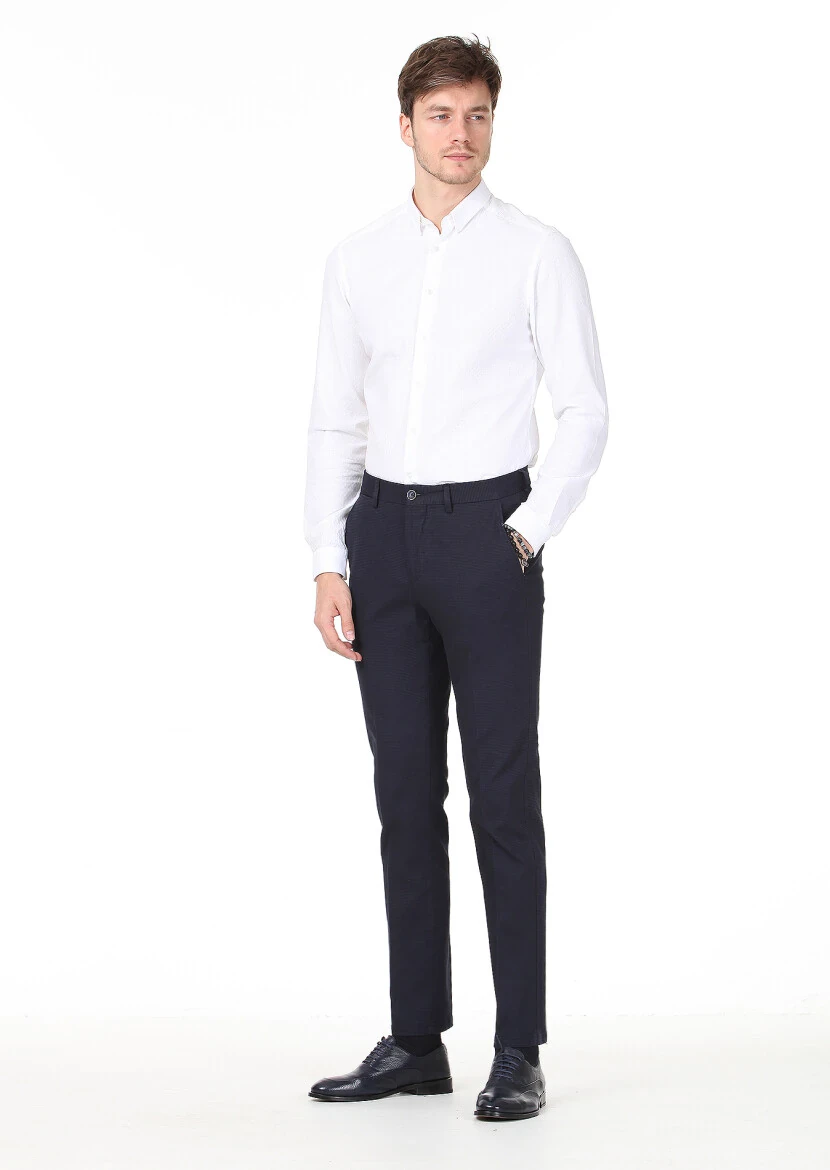 Beyaz Desenli Slim Fit Dokuma Casual %100 Pamuk Gömlek - 2