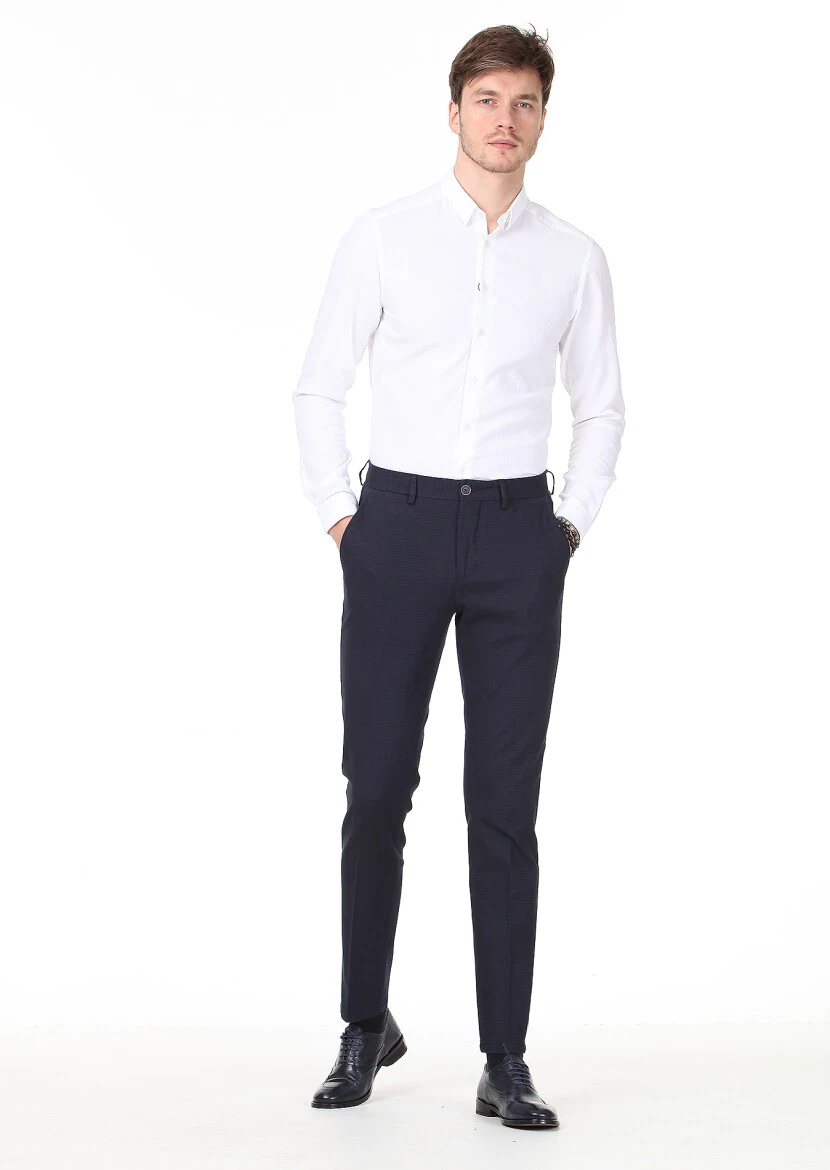 Beyaz Desenli Slim Fit Dokuma Casual %100 Pamuk Gömlek - 3