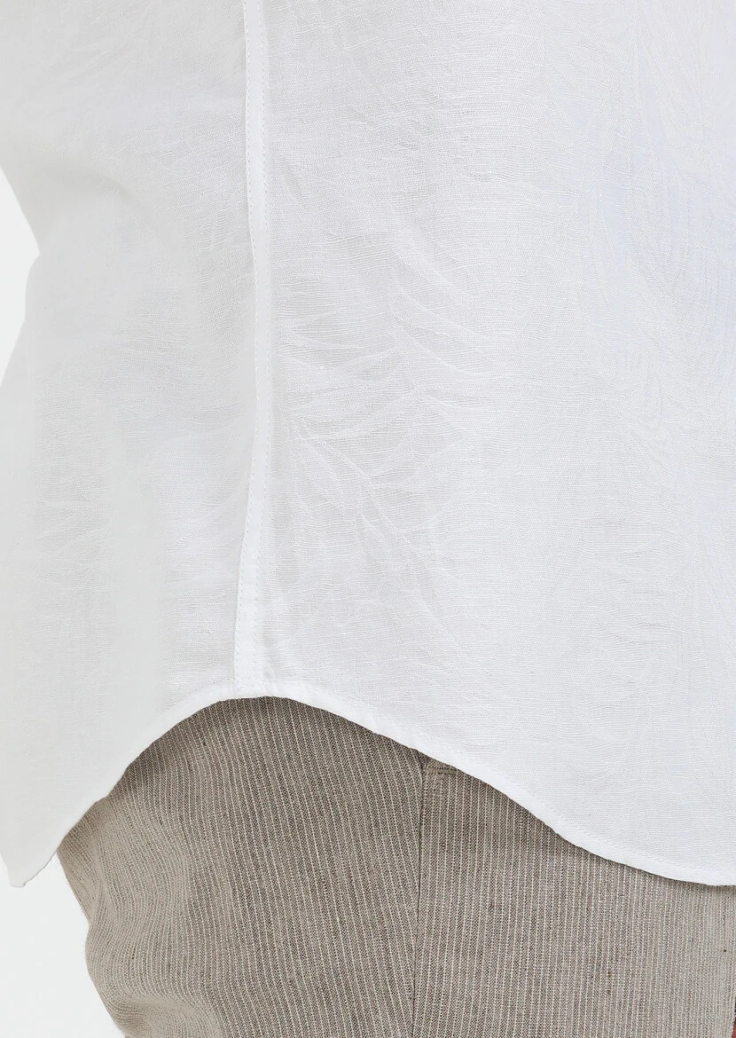 Beyaz Desenli Slim Fit Dokuma Casual Pamuk Karışımlı Gömlek - 6