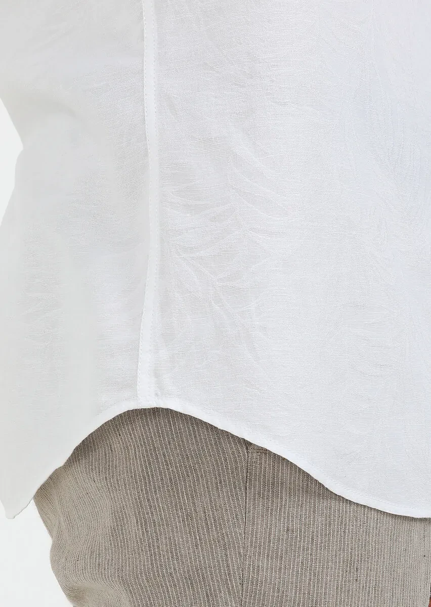 Beyaz Desenli Slim Fit Dokuma Casual Pamuk Karışımlı Gömlek - 6