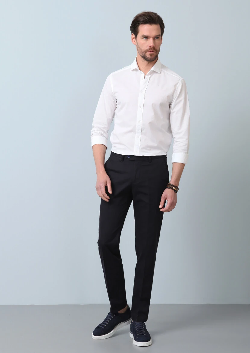 Beyaz Desenli Slim Fit Dokuma Casual Pamuk Karışımlı Gömlek - 3