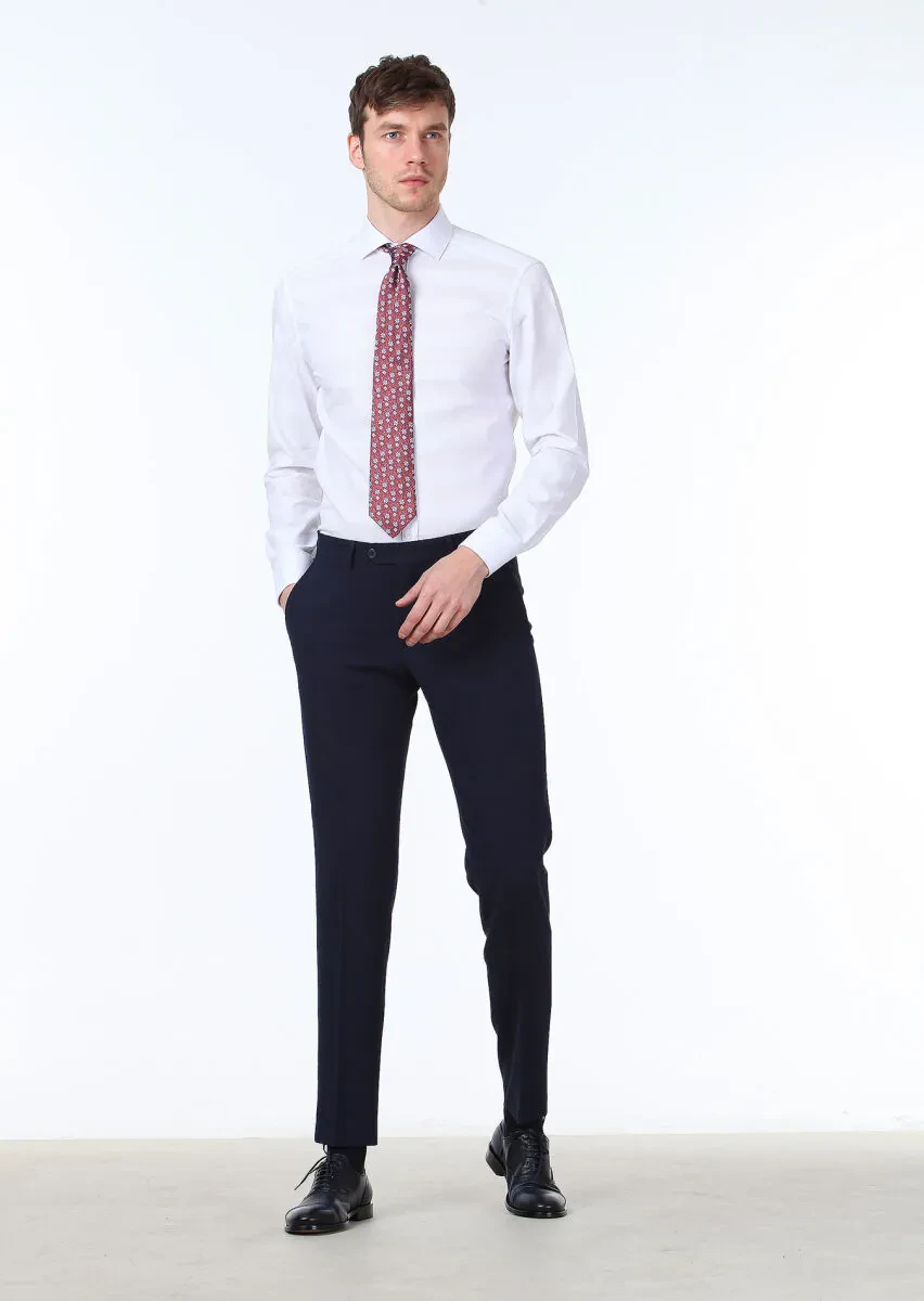 Beyaz Desenli Slim Fit Dokuma Klasik %100 Pamuk Gömlek - 2