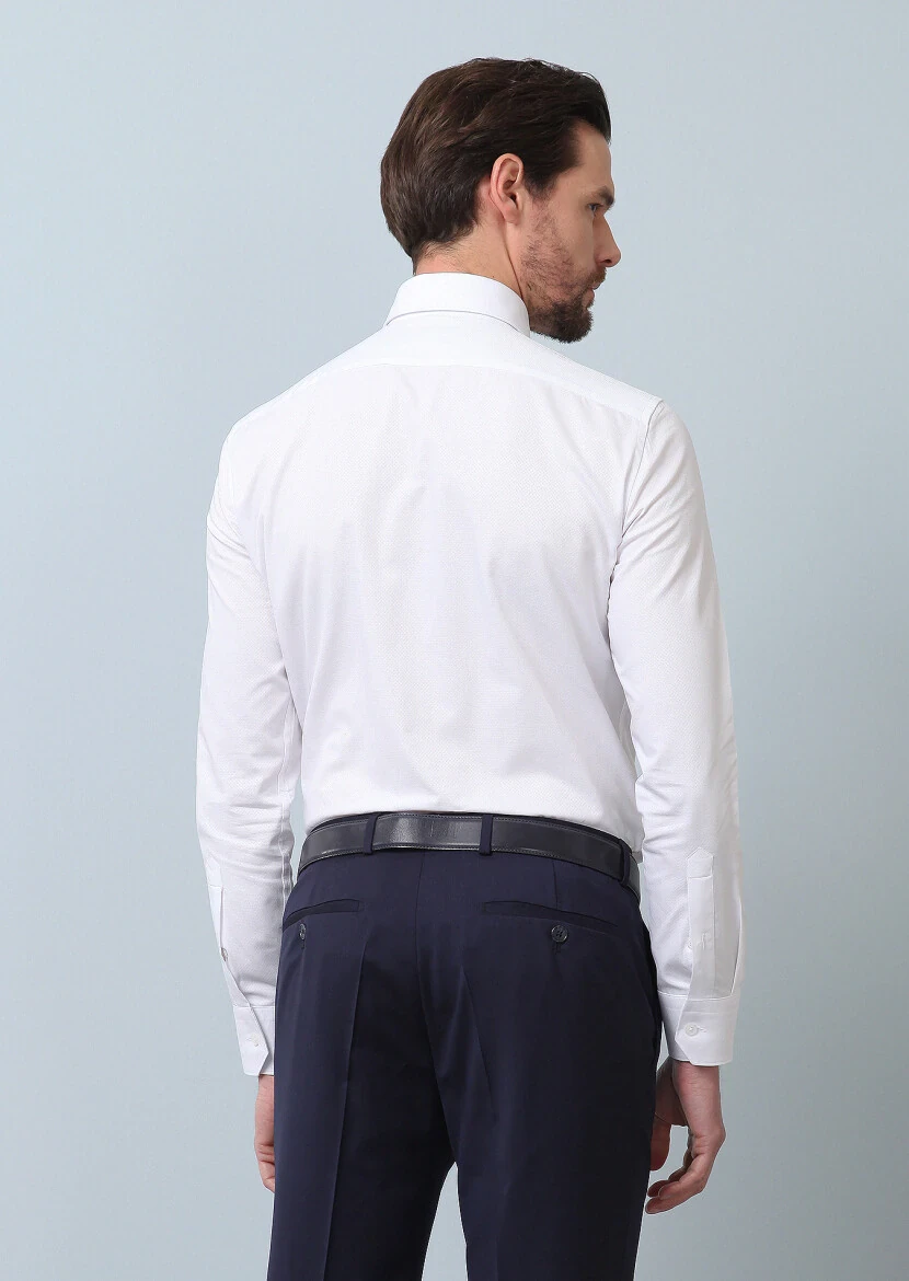 Beyaz Desenli Slim Fit Dokuma Klasik %100 Pamuk Gömlek - 5