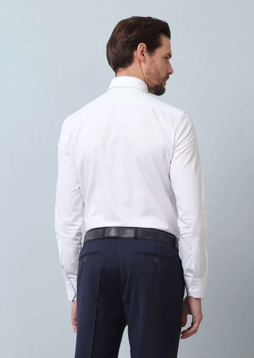 Beyaz Desenli Slim Fit Dokuma Klasik %100 Pamuk Gömlek - 5