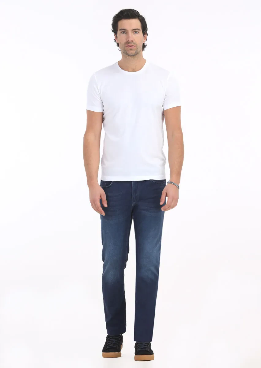 Beyaz Düz Bisiklet Yaka %100 Pamuk T-Shirt - 1