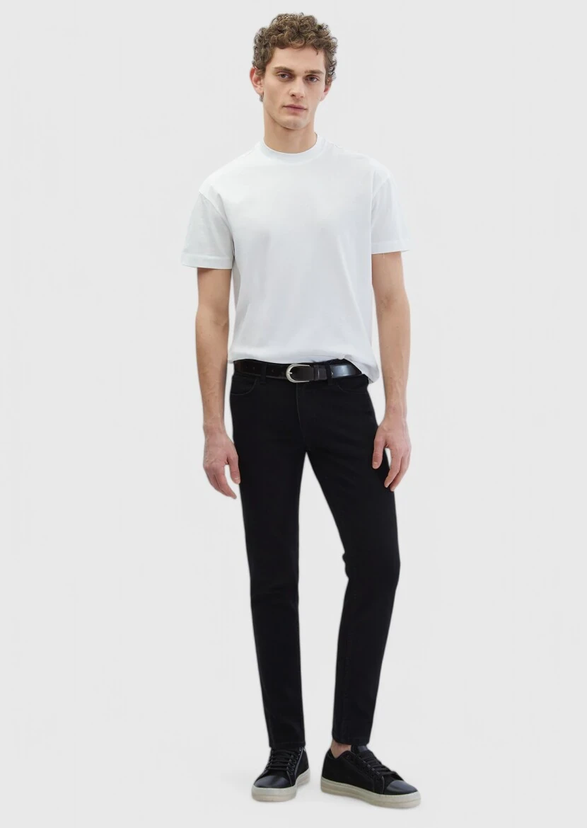 Beyaz Düz Bisiklet Yaka %100 Pamuk T-Shirt 