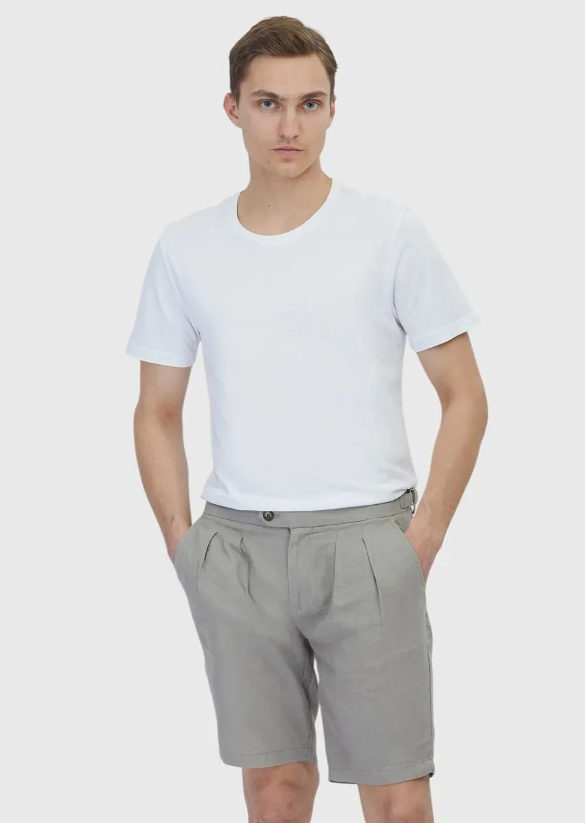 Beyaz Düz Bisiklet Yaka %100 Pamuk T-Shirt - 1