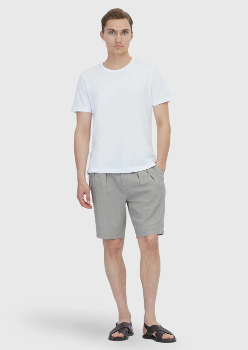 Beyaz Düz Bisiklet Yaka %100 Pamuk T-Shirt - RAMSEY